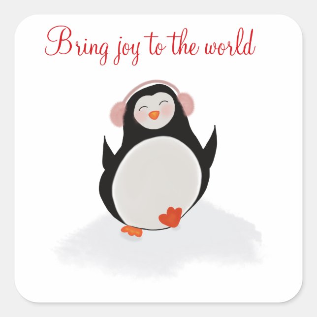 Adesivo Quadrado Vinheta com pinguim sorridente (Frente)