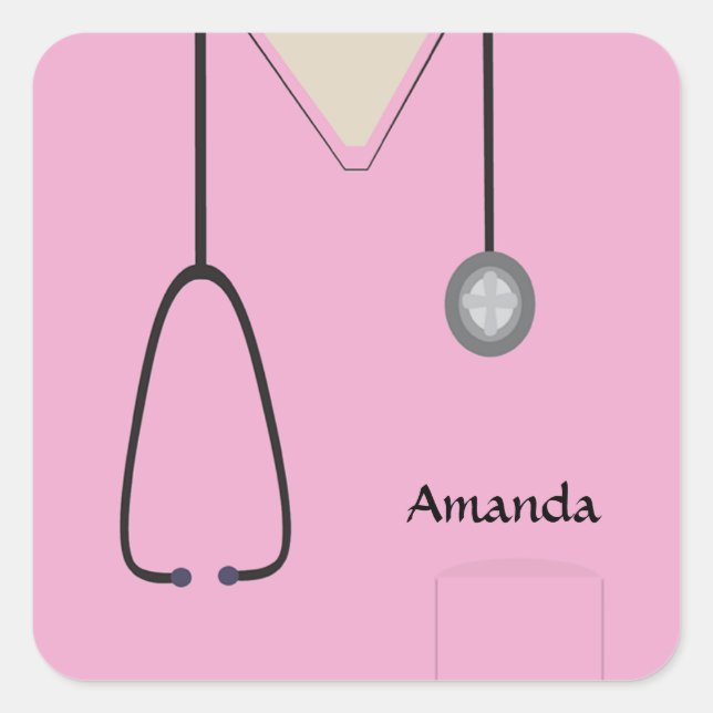 Adesivo Quadrado Vinheta Cor-de-rosa com esfregaço médico (Frente)