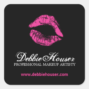 Adesivo Quadrado Vinheta Cosmética de Batom Rosa Quente