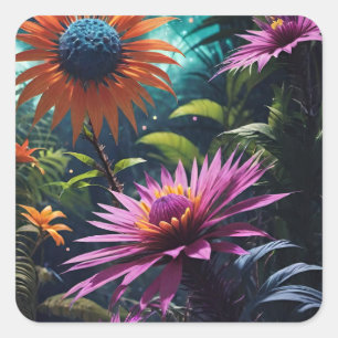 Adesivo Quadrado Vinheta Cosmic Blossoms