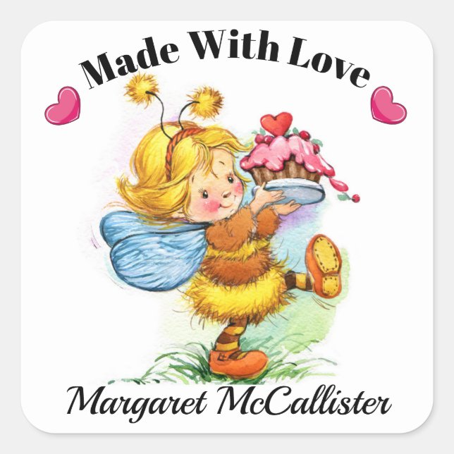 Adesivo Quadrado Vinheta da Cupcake do precioso (Frente)