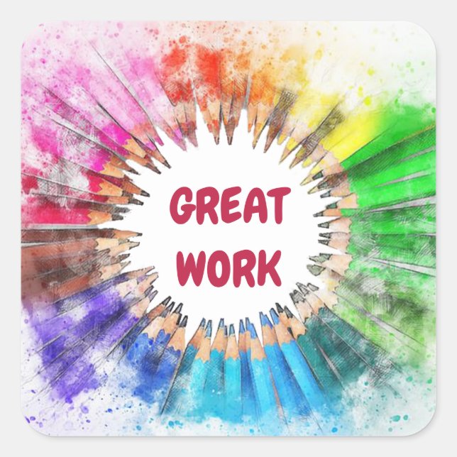 Adesivo Quadrado Vinheta da Escola de Trabalho do excelente (Frente)