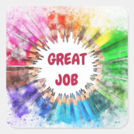 Adesivo Quadrado Vinheta da Escola de Trabalho do excelente