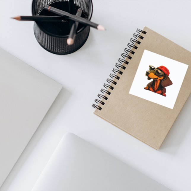 Adesivo Quadrado Vinheta Dachshund para amantes Dachshund (Criador carregado)