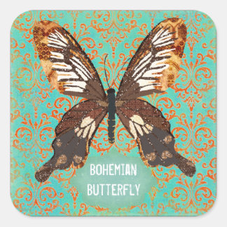 Adesivo Quadrado Vinheta Damask da Borboleta Bohemiana