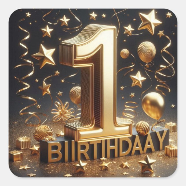 Adesivo Quadrado vinheta de 1º aniversário (Frente)