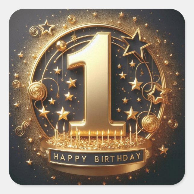 Adesivo Quadrado vinheta de 1º aniversário (Frente)