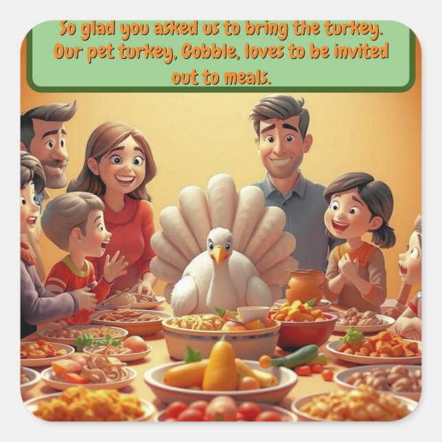 Adesivo Quadrado Vinheta de Ação de Graças dos Bobos de Férias Trad (Frente)