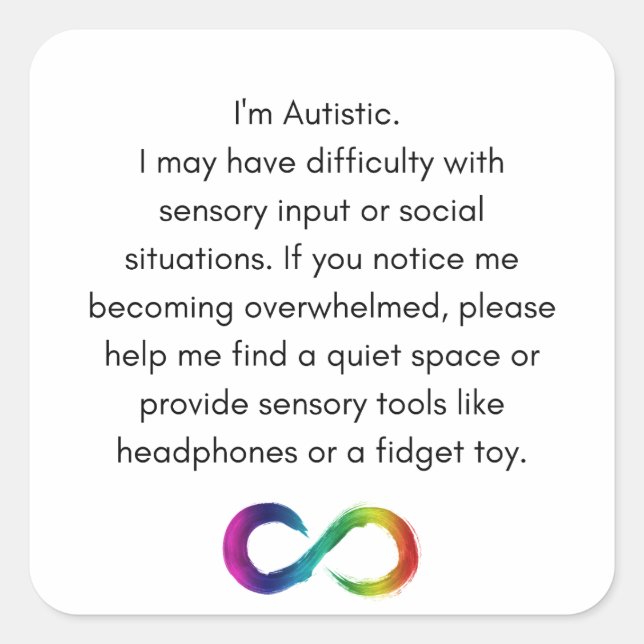 Adesivo Quadrado Vinheta de Alojamento Autista (Frente)