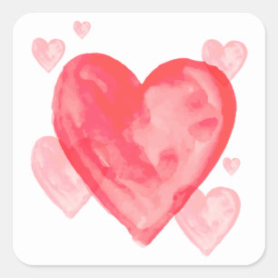 Adesivo Quadrado Vinheta De Amor Com Aquarela E Corações Vermelho