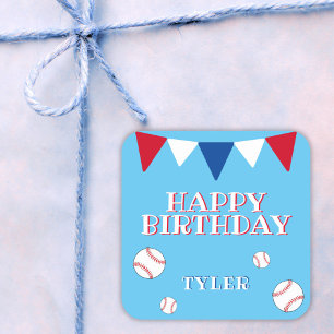 Adesivo Quadrado Vinheta de aniversário de beisebol para crianças