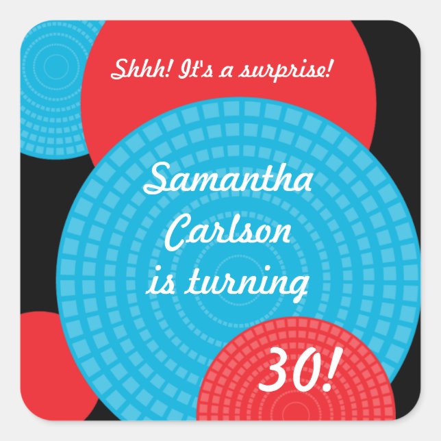 Adesivo Quadrado Vinheta de aniversário de círculos sobrepostos (Frente)