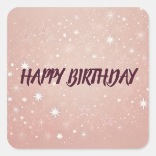 Adesivo Quadrado Vinheta de aniversário feliz rosa personalizado