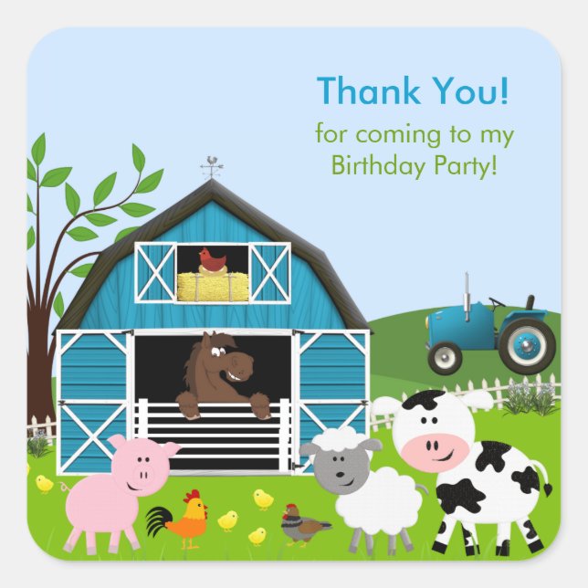 Adesivo Quadrado Vinheta de Aniversário para Animais de Criação (Frente)