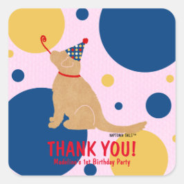 Adesivo Quadrado Vinheta de Aniversário Personalizada do Cachorro d