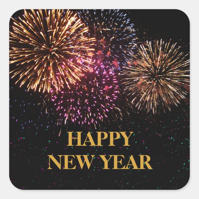 Adesivo Quadrado Vinheta de Ano Novo para Bomba (Frente)