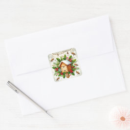 Adesivo Quadrado Vinheta de apicultura de Natal | Design transferív