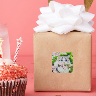 Adesivo Quadrado Vinheta de aquarela de gato bonito