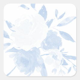 Adesivo Quadrado Vinheta de Aquarela Floral Azul Pastel