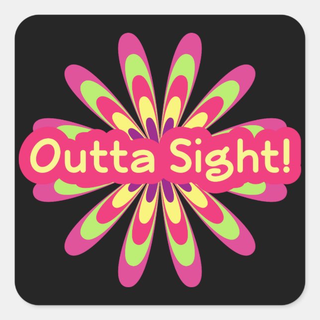 Adesivo Quadrado Vinheta de arte retro hippie legal (Frente)