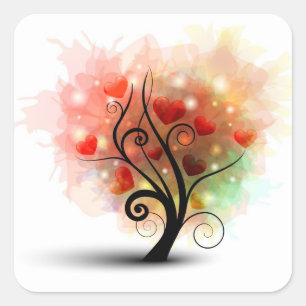 Adesivo Quadrado Vinheta de árvore cardíaca