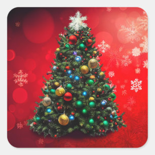 Adesivo Quadrado Vinheta de Árvore de Natal