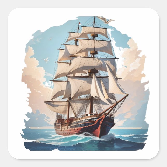 Adesivo Quadrado Vinheta de Barco Antigo (Frente)