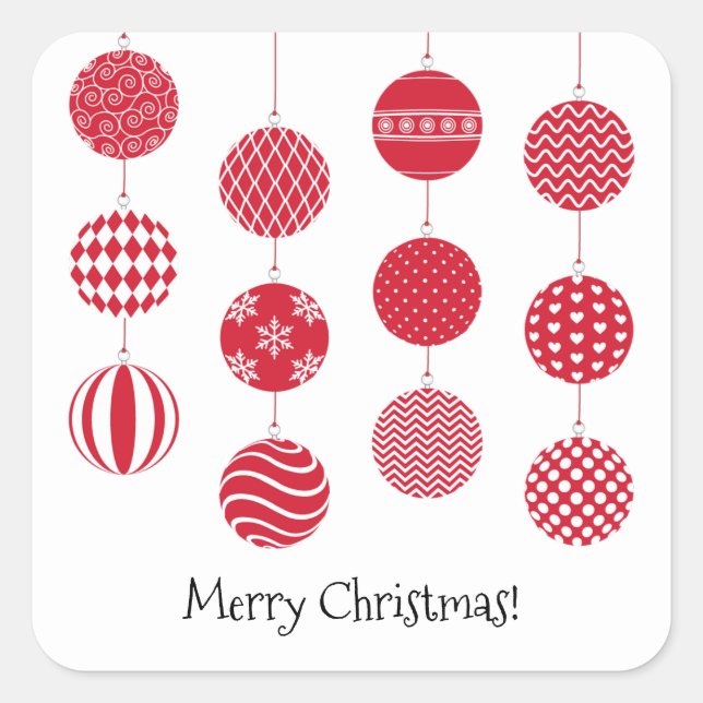 Adesivo Quadrado Vinheta de Bolas de Natal Vermelho (Frente)