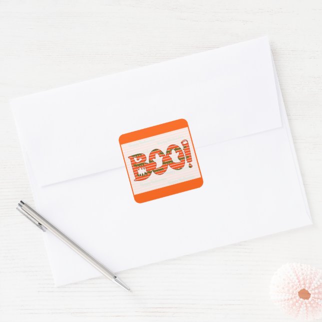 Adesivo Quadrado Vinheta de BOO Halloween (Envelope)