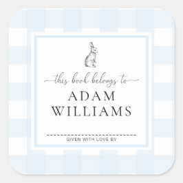 Adesivo Quadrado Vinheta de Bookplate Cony Blue Gingham