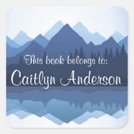 Adesivo Quadrado Vinheta de Bookplate de Montanhas Personalizadas