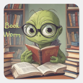 Adesivo Quadrado Vinheta de Bookworm