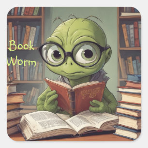 Adesivo Quadrado Vinheta de Bookworm