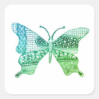 Adesivo Quadrado Vinheta de borboleta verde