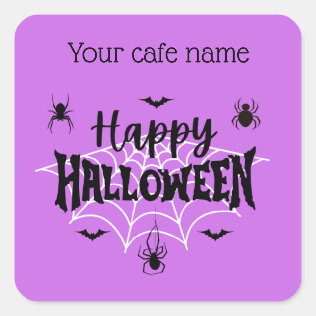 Adesivo Quadrado Vinheta de café Purple Happy Halloween (Frente)