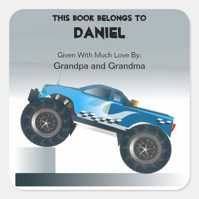 Adesivo Quadrado Vinheta de Caminhão Monstro Azul (Frente)