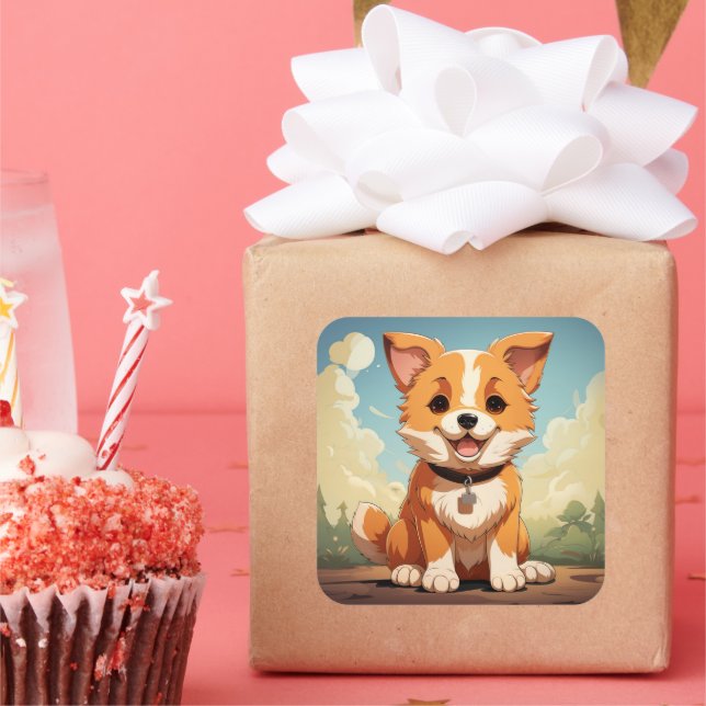 Adesivo Quadrado Vinheta de cão bonito (Festa)