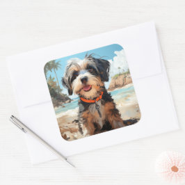 Adesivo Quadrado Vinheta de cão bonito