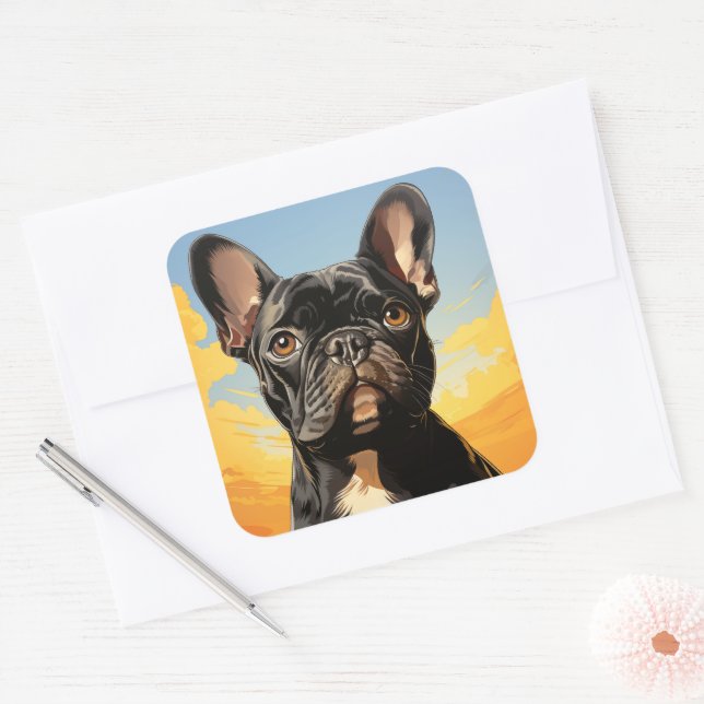 Adesivo Quadrado Vinheta de cão bonito (Envelope)