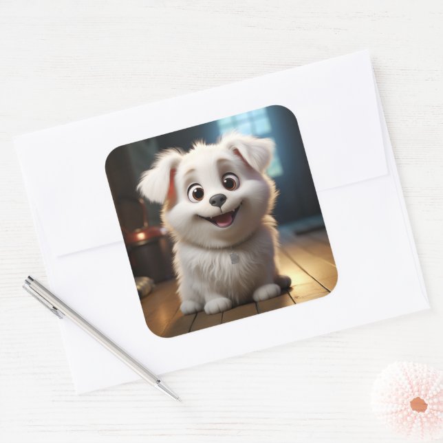 Adesivo Quadrado Vinheta de cão bonito (Envelope)