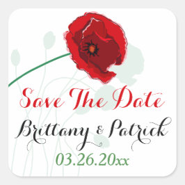 Adesivo Quadrado Vinheta de Casamento 2 de 1,5" | Red Poppy | Preto