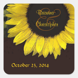 Adesivo Quadrado Vinheta de Casamento Amarelo-Sunflower Cheerful
