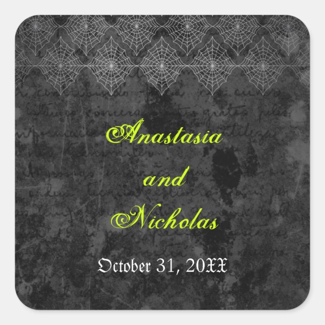 Adesivo Quadrado Vinheta de Casamento de Eerie Halloween (Frente)