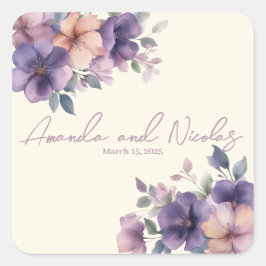 Adesivo Quadrado Vinheta de casamento de flor rosa-púrpura