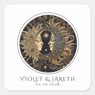 Adesivo Quadrado Vinheta de Casamento de Lua Celestial Sun