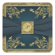 Vinheta de Casamento de Monograma Floral Dourada e