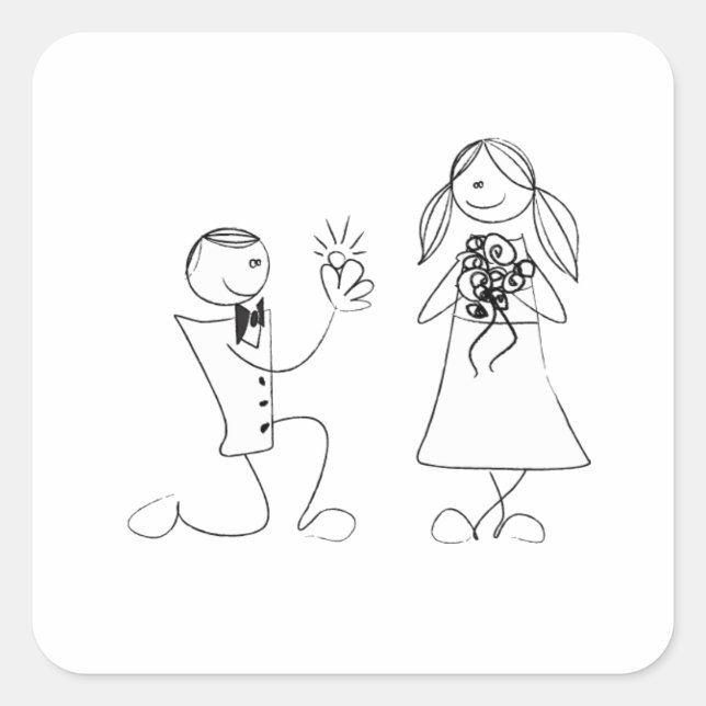Adesivo Quadrado Vinheta de Casamento de Proposta do Joelho Dobrado (Frente)