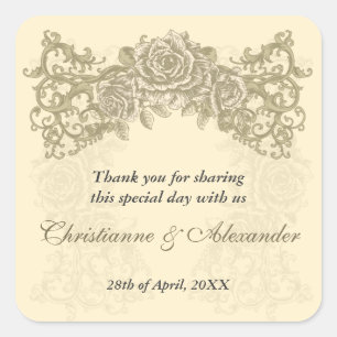 Adesivo Quadrado Vinheta de Casamento de Rosas Antigos