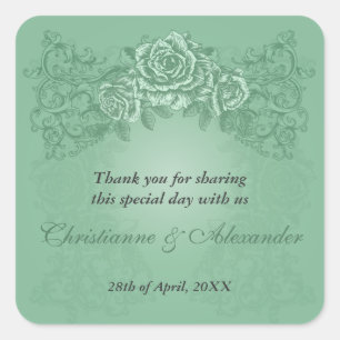 Adesivo Quadrado Vinheta de Casamento de Rosas Verdes Antigas