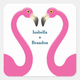 Adesivo Quadrado Vinheta de Casamento Flamingo Rosa